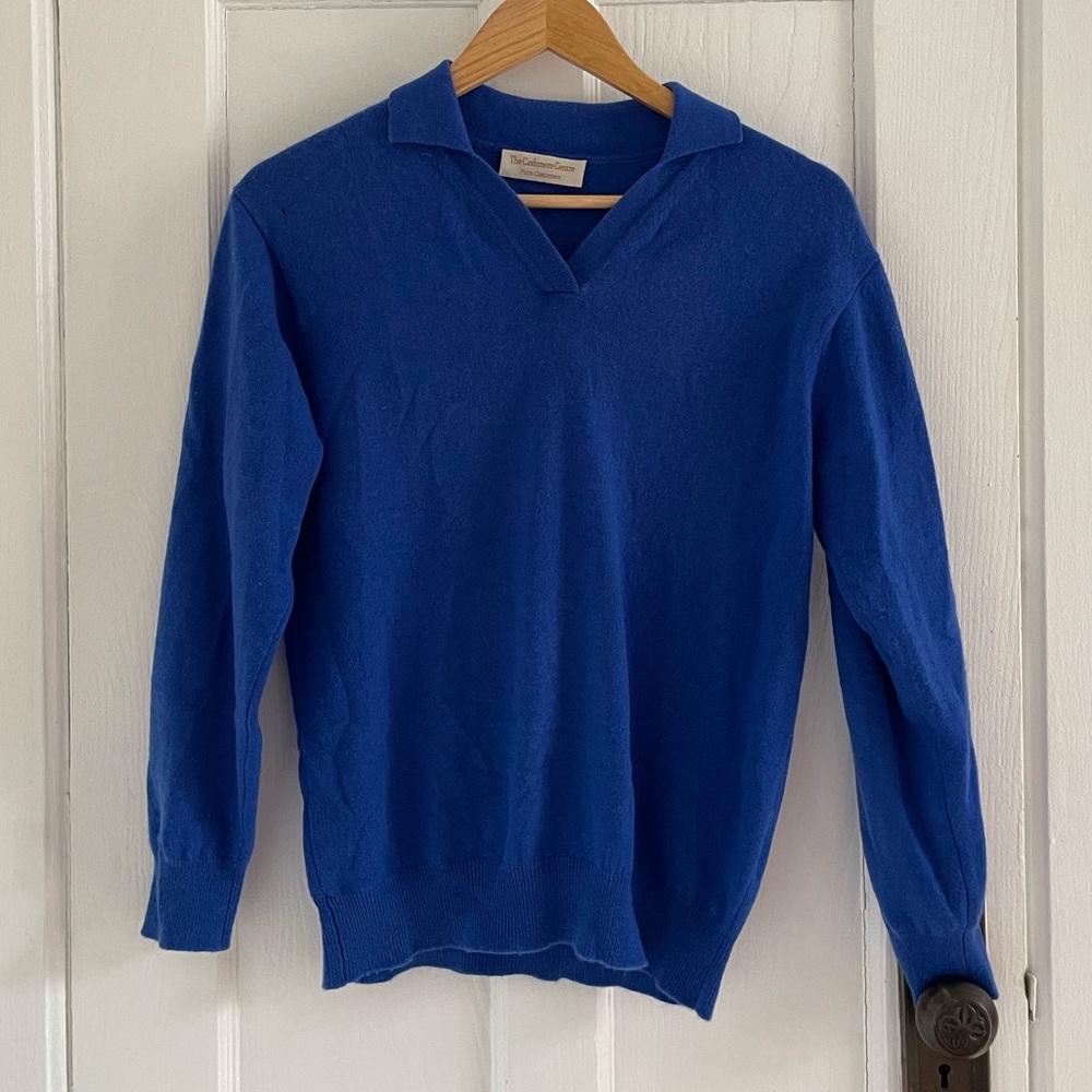 The Cashmere Centre cobalt blue collared cashmere sweater
